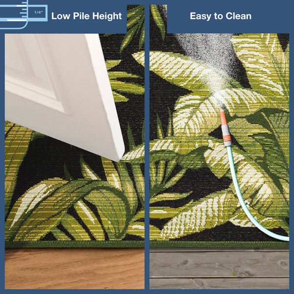 Trans-Ocean Liora Manne Marina Jungle Leaves Casual Indoor/Outdoor Power Loomed 75% Polypropylene/25% Polyester Rug Black 8'10" x 11'9"