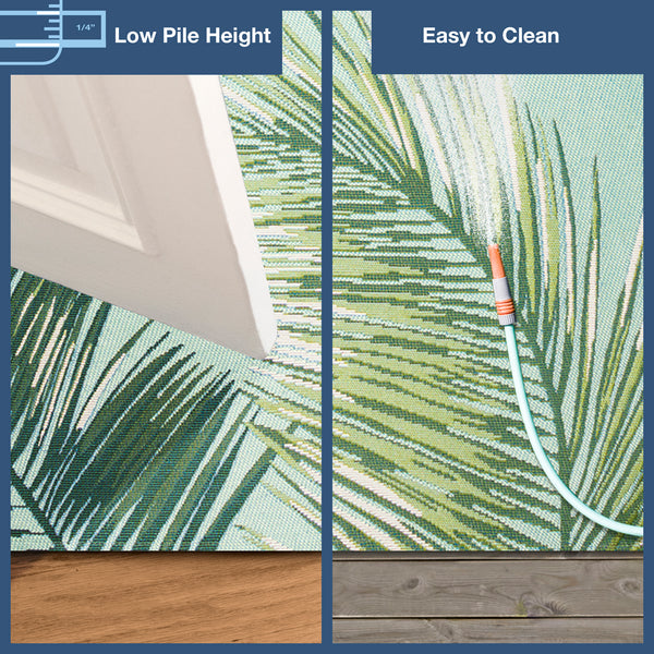 Trans-Ocean Liora Manne Marina Palm Border Casual Indoor/Outdoor Power Loomed 75% Polypropylene/25% Polyester Rug Aqua 8'10" x 11'9"