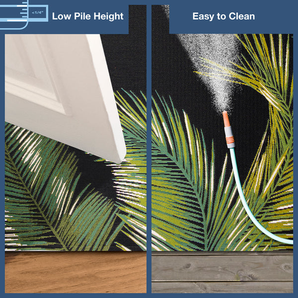 Trans-Ocean Liora Manne Marina Palm Border Casual Indoor/Outdoor Power Loomed 75% Polypropylene/25% Polyester Rug Black 8'10" x 11'9"