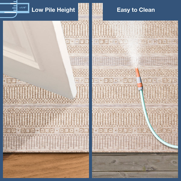 Trans-Ocean Liora Manne Orly Stripe Casual Indoor/Outdoor Power Loomed 100% Polypropylene Rug Natural 7'10" x 9'10"