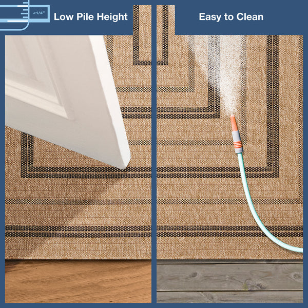 Trans-Ocean Liora Manne Sahara Multi Border Casual Indoor/Outdoor Power Loomed 91% Polypropylene/9% Polyester Rug Natural 7'10" x 9'10"