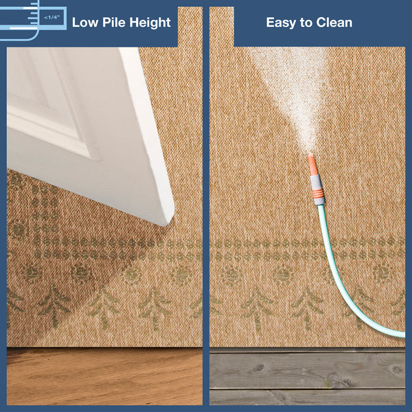 Trans-Ocean Liora Manne Sahara Block Print Border Casual Indoor/Outdoor Power Loomed 91% Polypropylene/9% Polyester Rug Green 7'10" x 9'10"