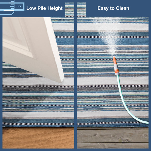 Trans-Ocean Liora Manne Sonoma Malibu Stripe Casual Indoor/Outdoor Hand Woven 100% Polyester Rug Seascape 8'3" x 11'6"