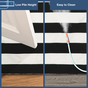 Trans-Ocean Liora Manne Sorrento Rugby Stripe Classic Indoor/Outdoor Hand Woven 100% Polyester Rug Black 8'3" x 11'6"