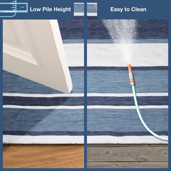 Trans-Ocean Liora Manne Sorrento Boat Stripe Classic Indoor/Outdoor Hand Woven 100% Polyester Rug Navy 8'3" x 11'6"