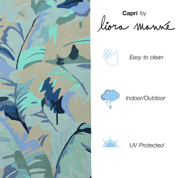 Trans-Ocean Liora Manne Capri Palm Leaf Casual Indoor/Outdoor Hand Tufted 80% Polyester/20% Acrylic Rug Blue 7'6" x 9'6"