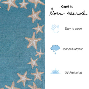 Trans-Ocean Liora Manne Capri Starfish Border Casual Indoor/Outdoor Hand Tufted 80% Polyester/20% Acrylic Rug Aqua 7'6" x 9'6"