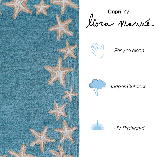 Trans-Ocean Liora Manne Capri Starfish Border Casual Indoor/Outdoor Hand Tufted 80% Polyester/20% Acrylic Rug Aqua 7'6" x 9'6"
