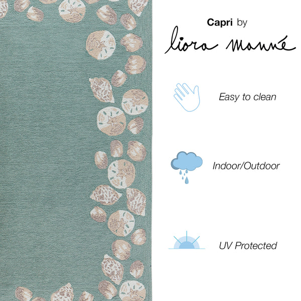 Trans-Ocean Liora Manne Capri Seashell Border Casual Indoor/Outdoor Hand Tufted 80% Polyester/20% Acrylic Rug Aqua 7'6" x 9'6"