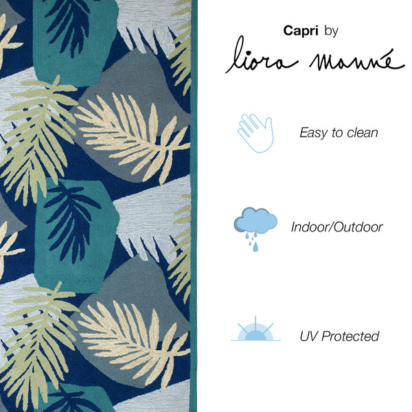 Trans-Ocean Liora Manne Capri Patchwork Palms Casual Indoor/Outdoor Hand Tufted 80% Polyester/20% Acrylic Rug Navy 8'3" x 11'6"