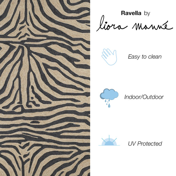 Trans-Ocean Liora Manne Ravella Zebra Casual Indoor/Outdoor Hand Tufted 70% Polypropylene/30%Acrylic Rug Black 8'3" x 11'6"