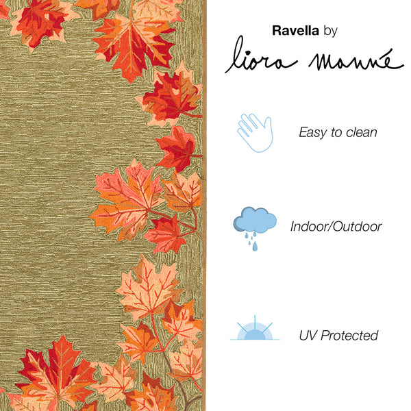 Trans-Ocean Liora Manne Ravella Falling Leaves Border Casual Indoor/Outdoor Hand Tufted 70% Polypropylene/30%Acrylic Rug Moss 8'3" x 11'6"