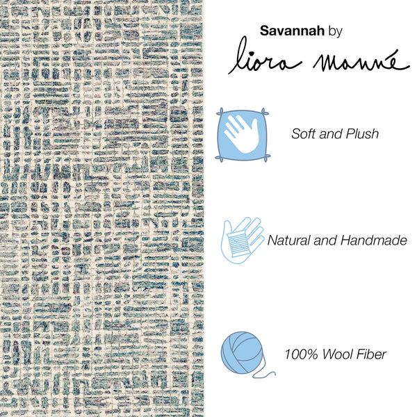 Trans-Ocean Liora Manne Savannah Grid Contemporary Indoor Hand Tufted 100% Wool Pile Rug Ocean 8'3" x 11'6"