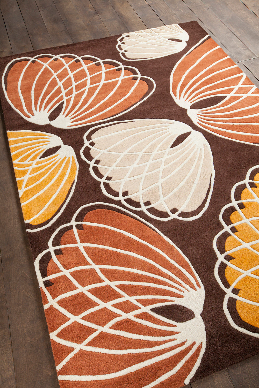 Chandra Rugs Inhabit 100% Wool Hand-Tufted Designer Rug Brown/Orange/White/Peach 7'9 x 10'6