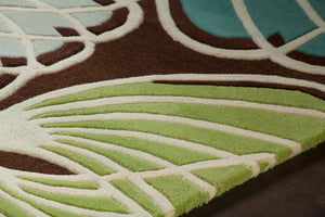 Chandra Rugs Inhabit 100% Wool Hand-Tufted Designer Rug Brown/Green/Blue/White 7'9 x 10'6