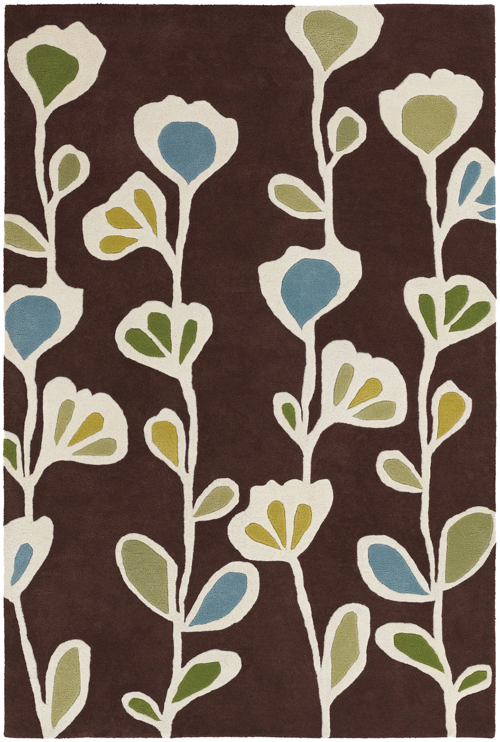 Chandra Rugs Inhabit 100% Wool Hand-Tufted Designer Rug Brown/White/Blue/Green 7'9 x 10'6