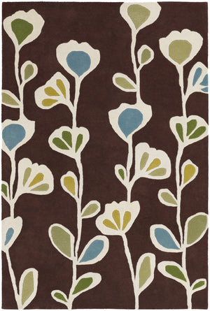 Chandra Rugs Inhabit 100% Wool Hand-Tufted Designer Rug Brown/White/Blue/Green 7'9 x 10'6