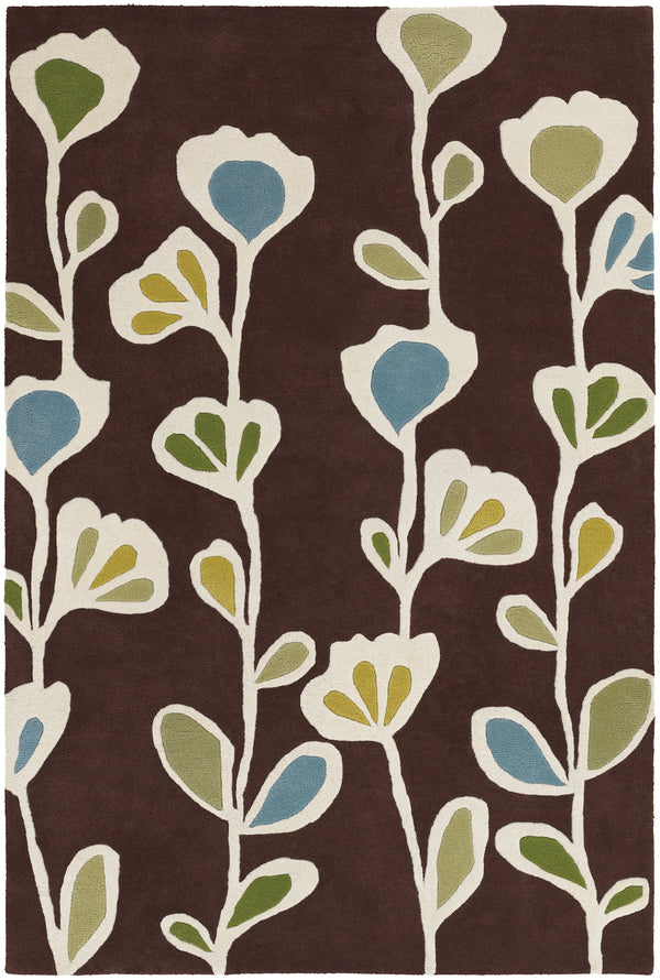Chandra Rugs Inhabit 100% Wool Hand-Tufted Designer Rug Brown/White/Blue/Green 7'9 x 10'6