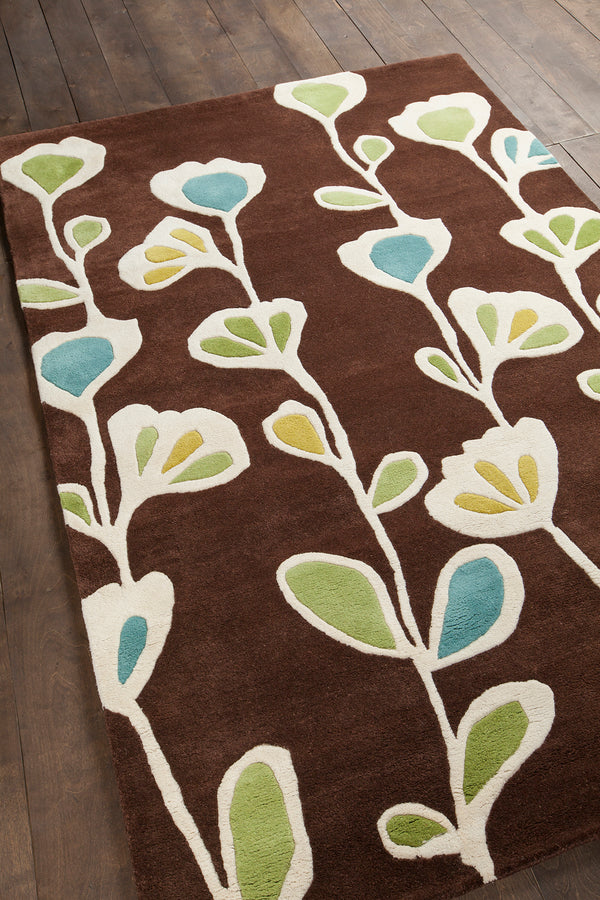 Chandra Rugs Inhabit 100% Wool Hand-Tufted Designer Rug Brown/White/Blue/Green 7'9 x 10'6