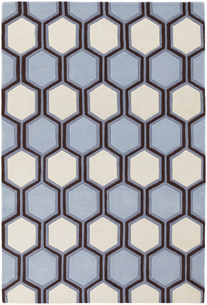 Chandra Rugs Inhabit 100% Wool Hand-Tufted Designer Rug Blue/Brown/White 7'9 x 10'6