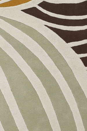 Chandra Rugs Inhabit 100% Wool Hand-Tufted Designer Rug White/Green/Orange/Grey/Brown 7'9 x 10'6