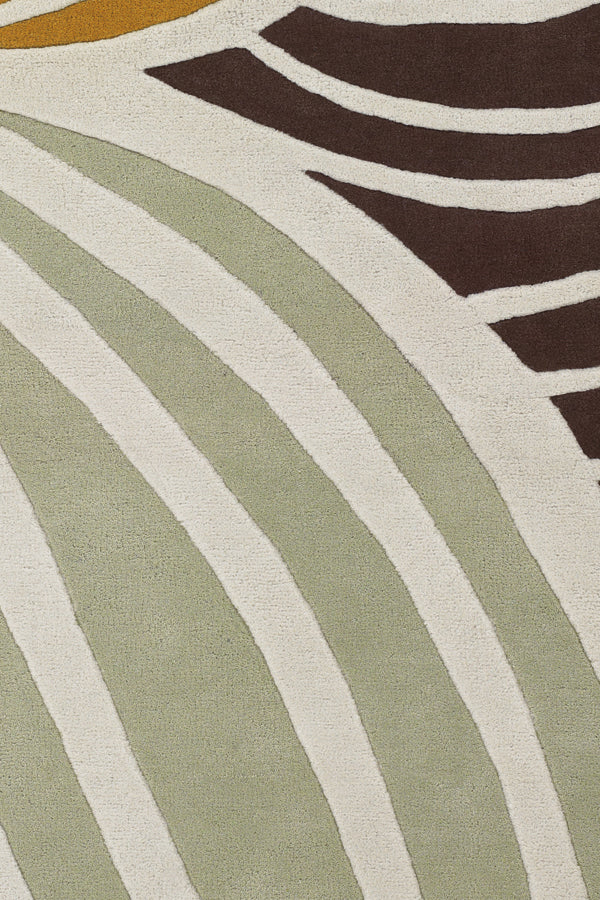 Chandra Rugs Inhabit 100% Wool Hand-Tufted Designer Rug White/Green/Orange/Grey/Brown 7'9 x 10'6