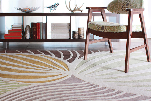 Chandra Rugs Inhabit 100% Wool Hand-Tufted Designer Rug White/Green/Orange/Grey/Brown 7'9 x 10'6