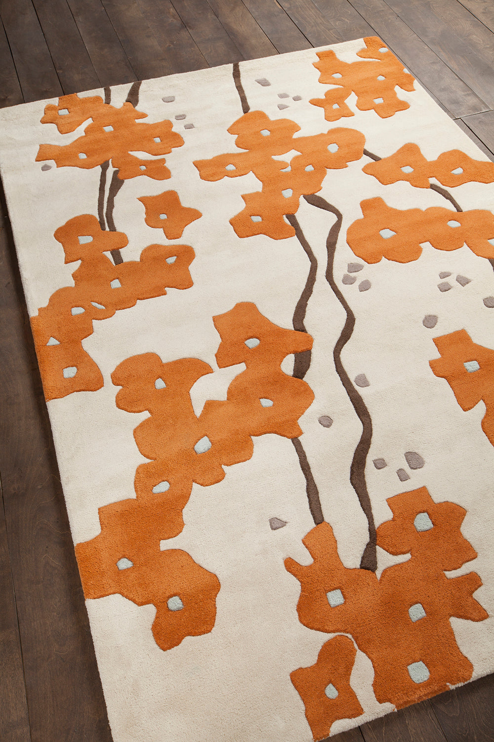 Chandra Rugs Inhabit 100% Wool Hand-Tufted Designer Rug White/Brown/Orange 7'9 x 10'6