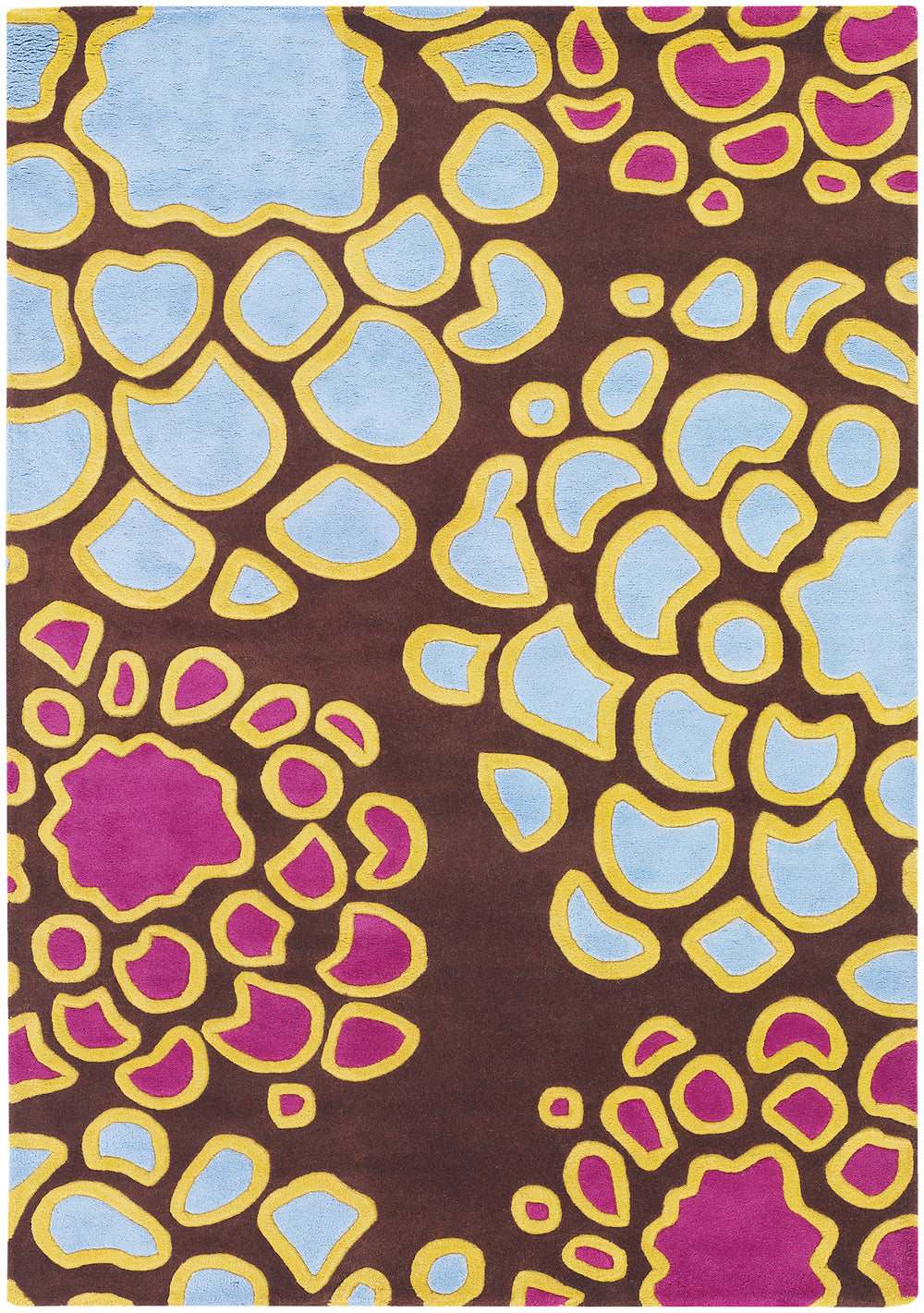 Chandra Rugs Inhabit 100% Wool Hand-Tufted Designer Rug Brown/Pink/Blue/Yellow 7'9 x 10'6