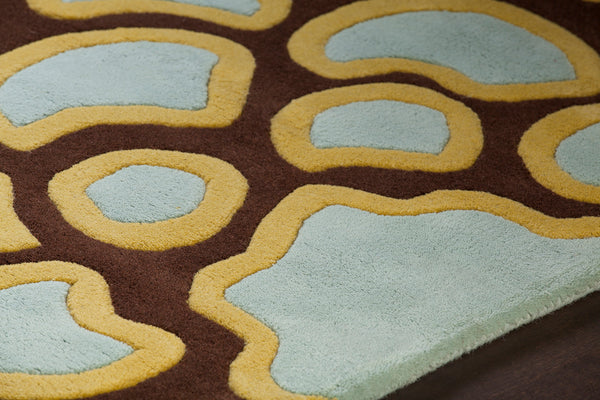 Chandra Rugs Inhabit 100% Wool Hand-Tufted Designer Rug Brown/Pink/Blue/Yellow 7'9 x 10'6