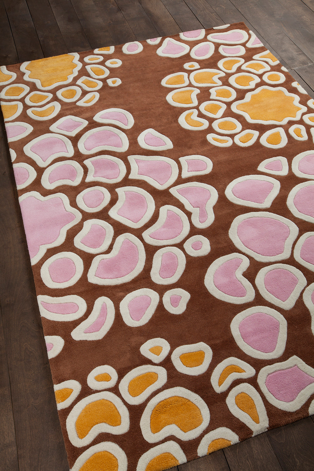 Chandra Rugs Inhabit 100% Wool Hand-Tufted Designer Rug Brown/Orange/Pink/White 7'9 x 10'6