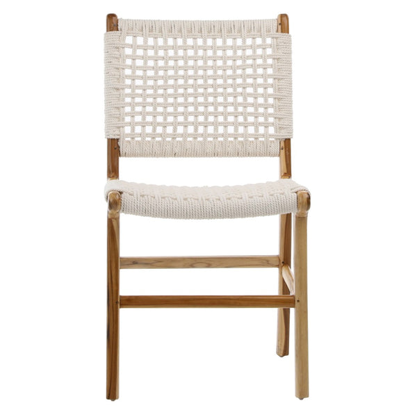 Dovetail Luna Teak and Natural Woven Cotton Dining Side Chair IT2004