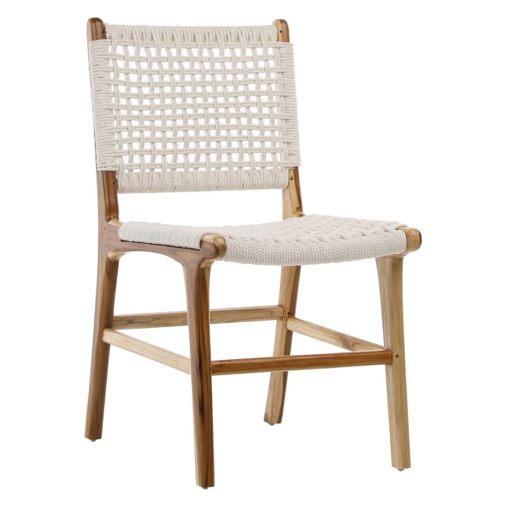 Dovetail Luna Teak and Natural Woven Cotton Dining Side Chair IT2004
