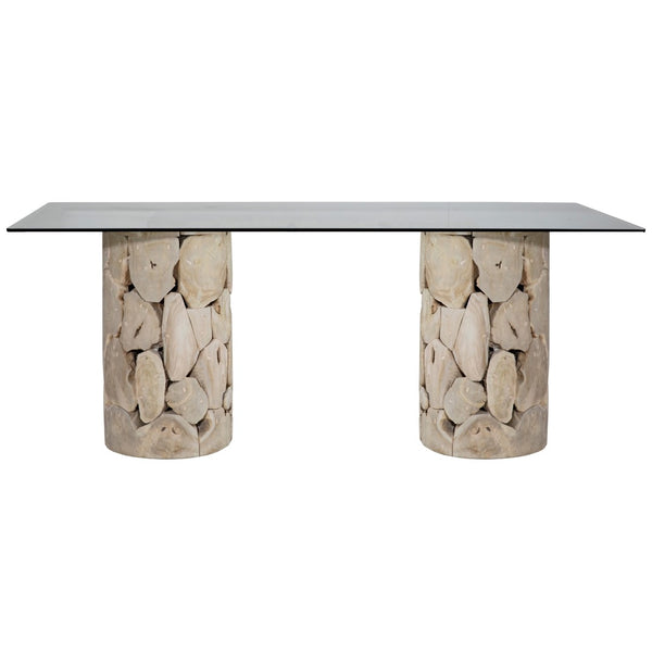 Dovetail Scarlett 79" Rectangular Teak Root Glass Top Dining Table IT8410B