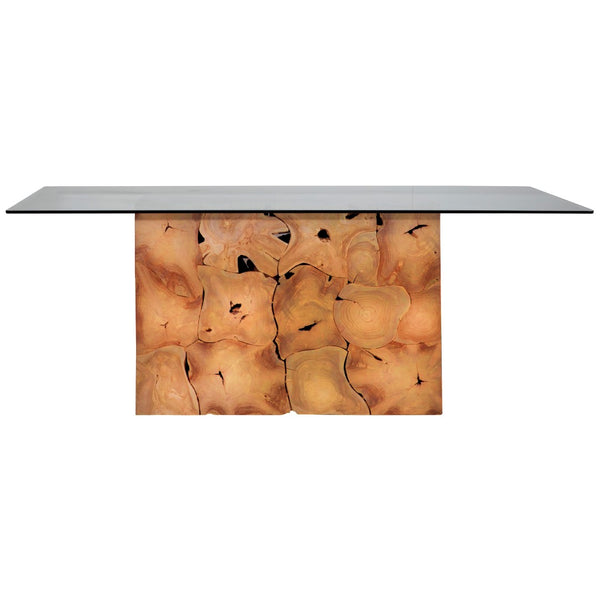 Dovetail Scarlett 79" Rectangular Teak Root Glass Top Dining Table IT8411