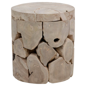 Dovetail Scarlett 18" Round Bleached Teak Root Block Style End Table IT8413B