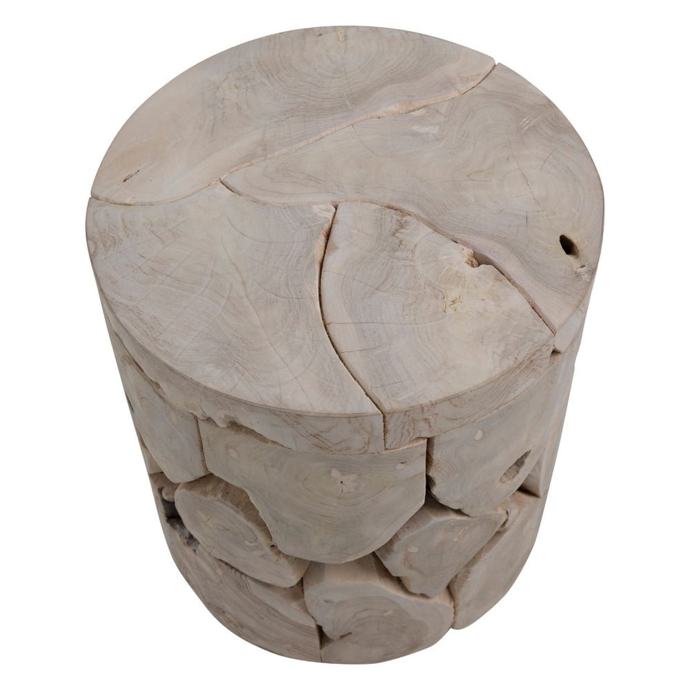 Dovetail Scarlett 18" Round Bleached Teak Root Block Style End Table IT8413B
