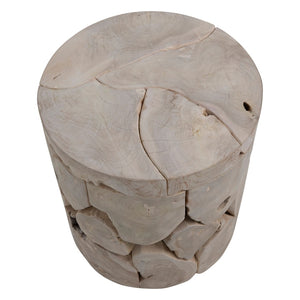 Dovetail Scarlett 18" Round Bleached Teak Root Block Style End Table IT8413B