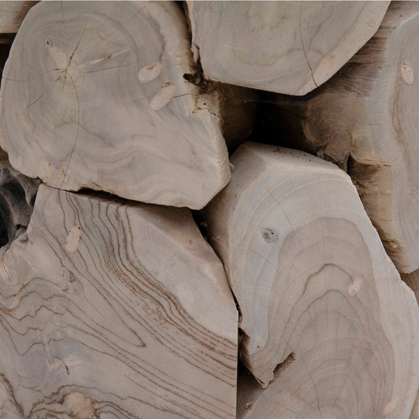 Dovetail Scarlett 18" Round Bleached Teak Root Block Style End Table IT8413B