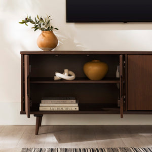 Walker Edison Ivy Mid-century Modern/Modern 60" 4-Door Solid Wood TV Stand IVYM3FWT