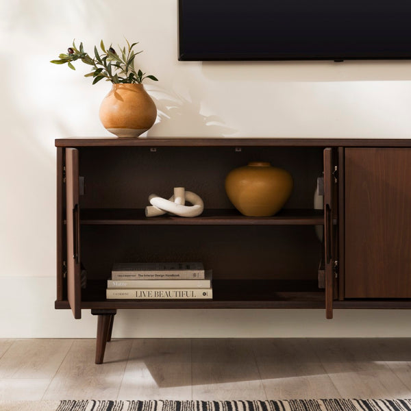 Walker Edison Ivy Mid-century Modern/Modern 60" 4-Door Solid Wood TV Stand IVYM3FWT