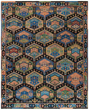 Izmir 142 Traditional Hand Knotted 90% Wool, 10% Cotton Rug Blue / Olive