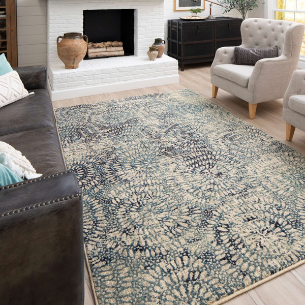 Karastan Rugs Imprinted Blooms Aqua 5' 3" x 7' 10" Area Rug