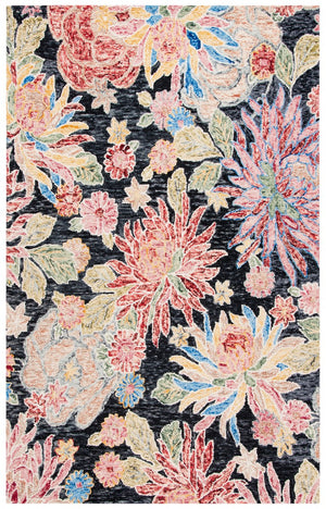 Jardin 251 Country & Floral Hand Tufted 80% Wool, 20% Cotton Rug Charcoal / Red