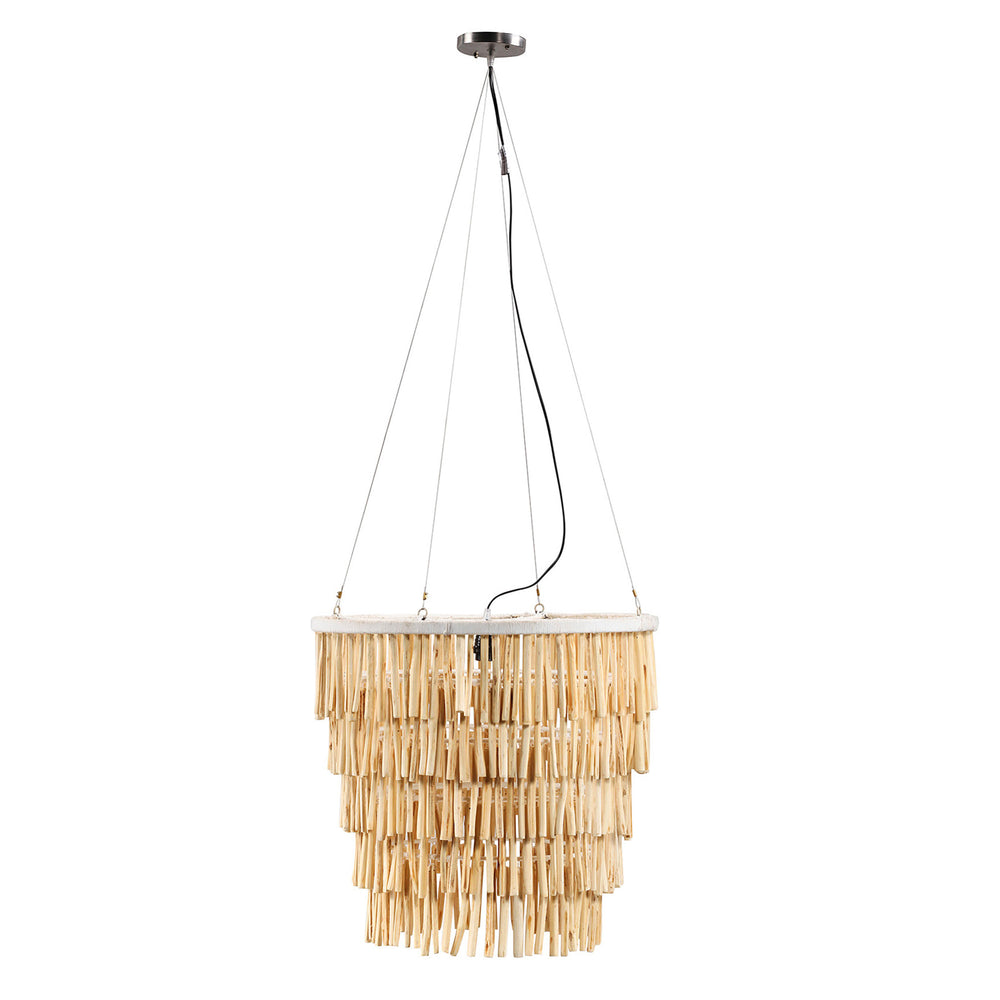 Dovetail Loki 24" Diameter Natural Finished Tea Tree Branch and Iron Tiered Hanging Pendant Light JAV048