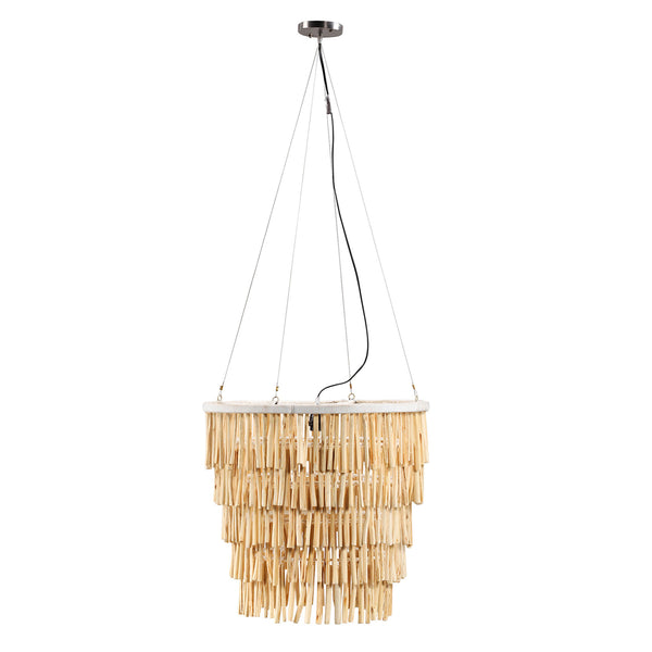 Dovetail Loki 24" Diameter Natural Finished Tea Tree Branch and Iron Tiered Hanging Pendant Light JAV048
