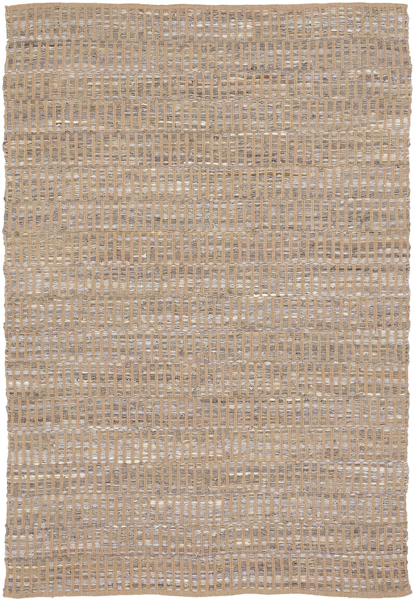 Chandra Rugs Jazz 70% Leather + 30% Cotton Hand-Woven Contemporary Reversible Rug Grey/Tan 7'9 x 10'6