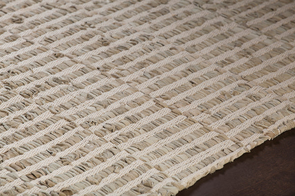 Chandra Rugs Jazz 70% Leather + 30% Cotton Hand-Woven Contemporary Reversible Rug Grey/Tan 7'9 x 10'6