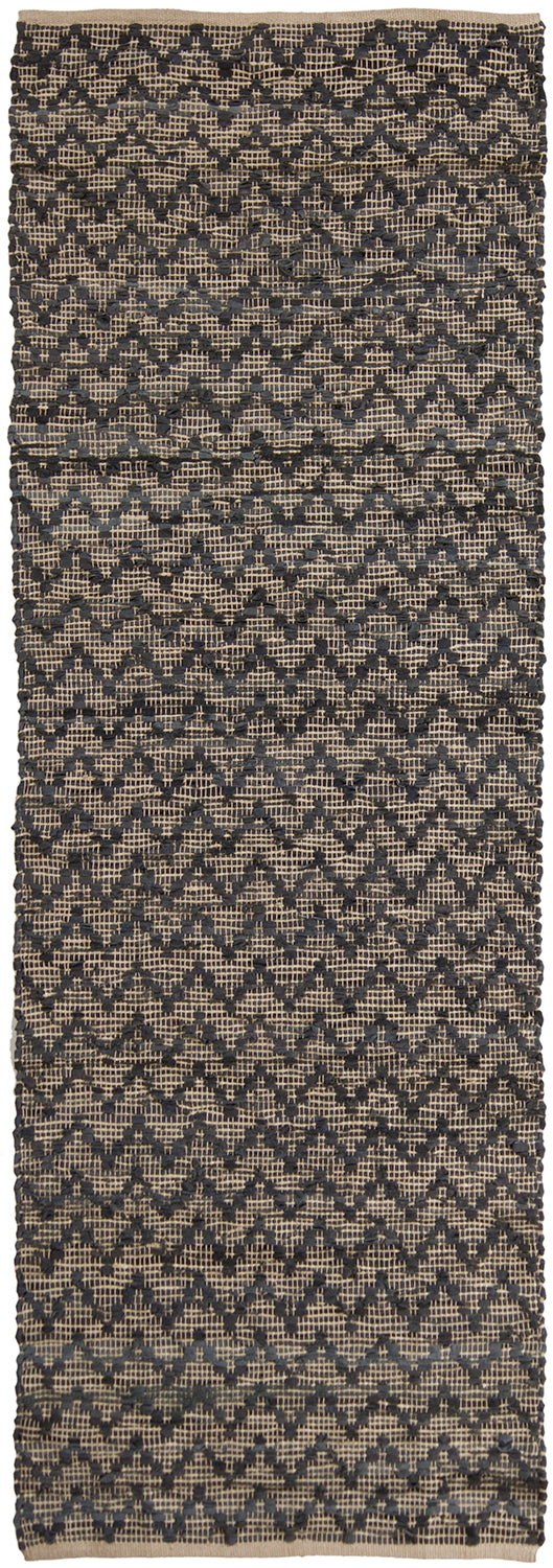 Chandra Rugs Jazz 70% Leather + 10% Cotton + 20% Jute Hand-Woven Contemporary Reversible Rug Tan/Grey 2'6 x 7'6