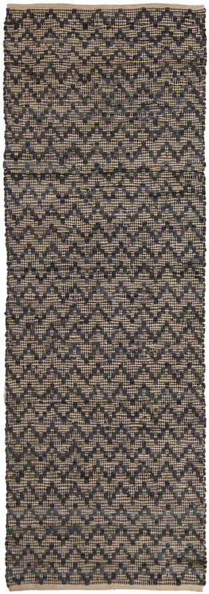 Chandra Rugs Jazz 70% Leather + 10% Cotton + 20% Jute Hand-Woven Contemporary Reversible Rug Tan/Grey 2'6 x 7'6